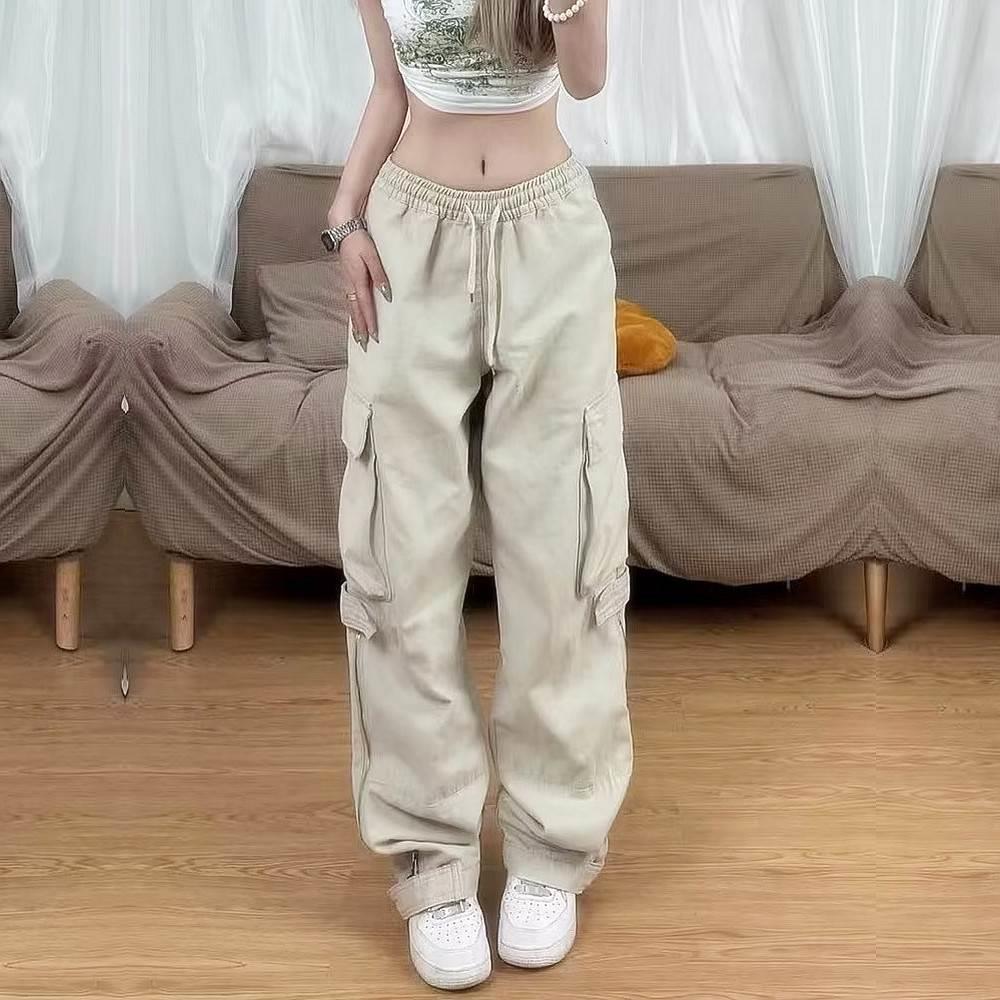 Cargo Pants Women Vintage Casual Drawstring Baggy Trousers