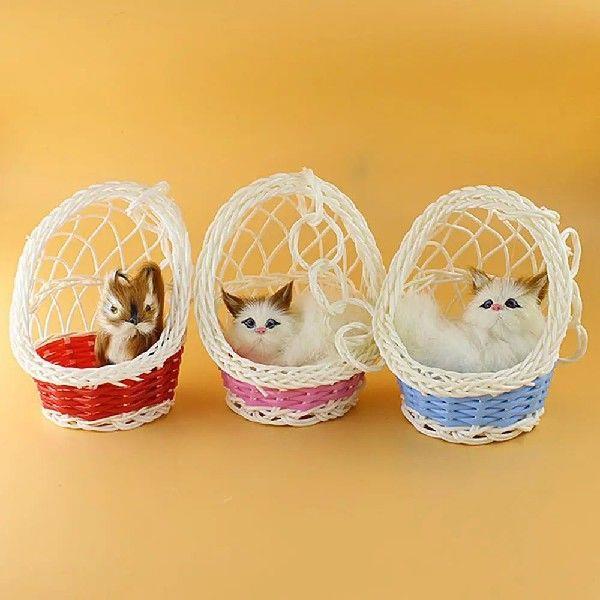Stuffed Cats Doll Hanging Basket Plush Kitten Rabbit