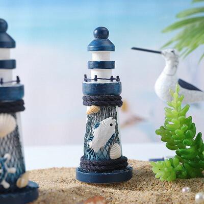 地中海木质灯塔摆件海洋风景观装饰Wooden lighthouse ornament