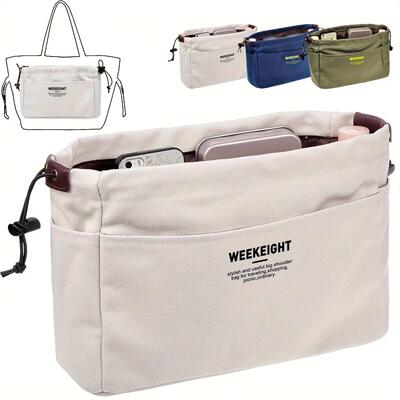 Drawstring Canvas Storage Organizers Multi-Pockets Liner Bag