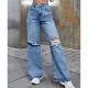 Baggy Waist Jeans Casual Ripped High Woman Loose Mom