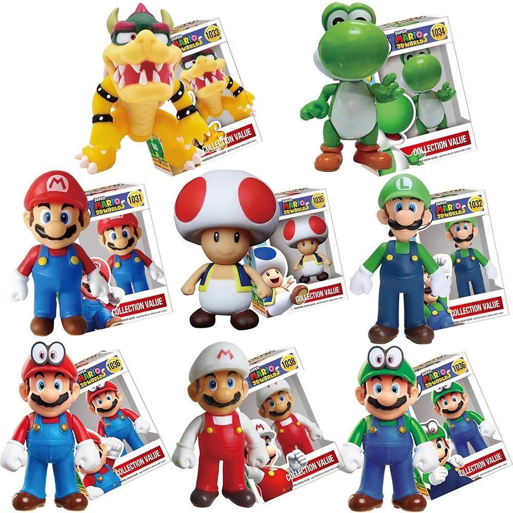 Super Mario Bros Anime Figure Toys Dolls Model Set Luigi Yos