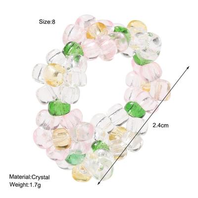Elastic crystal bead ring flower ring female color彩色戒指