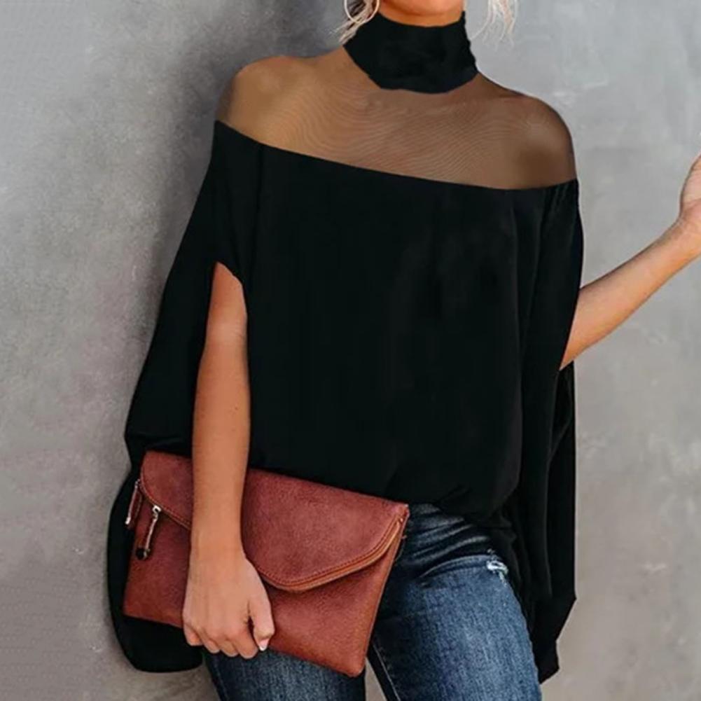 Women Tops Loose Fit High Half Collar Cape Tops