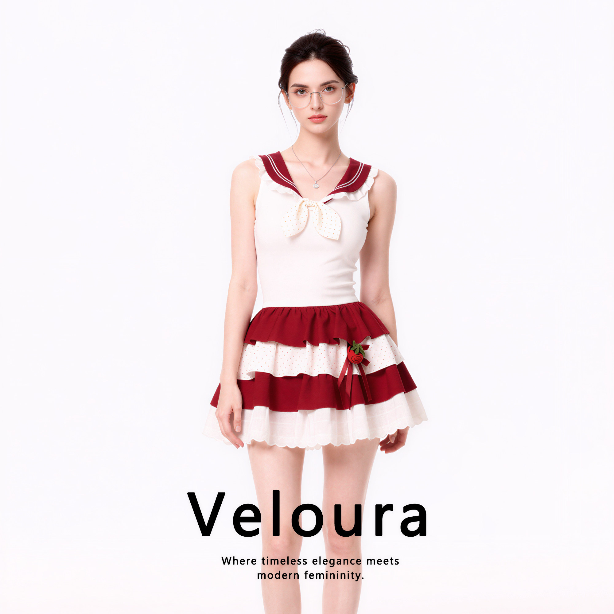 法国 Veloura 艳质芳容*性感睡裙辣妹性感蕾丝镂空绑带吊带连衣裙