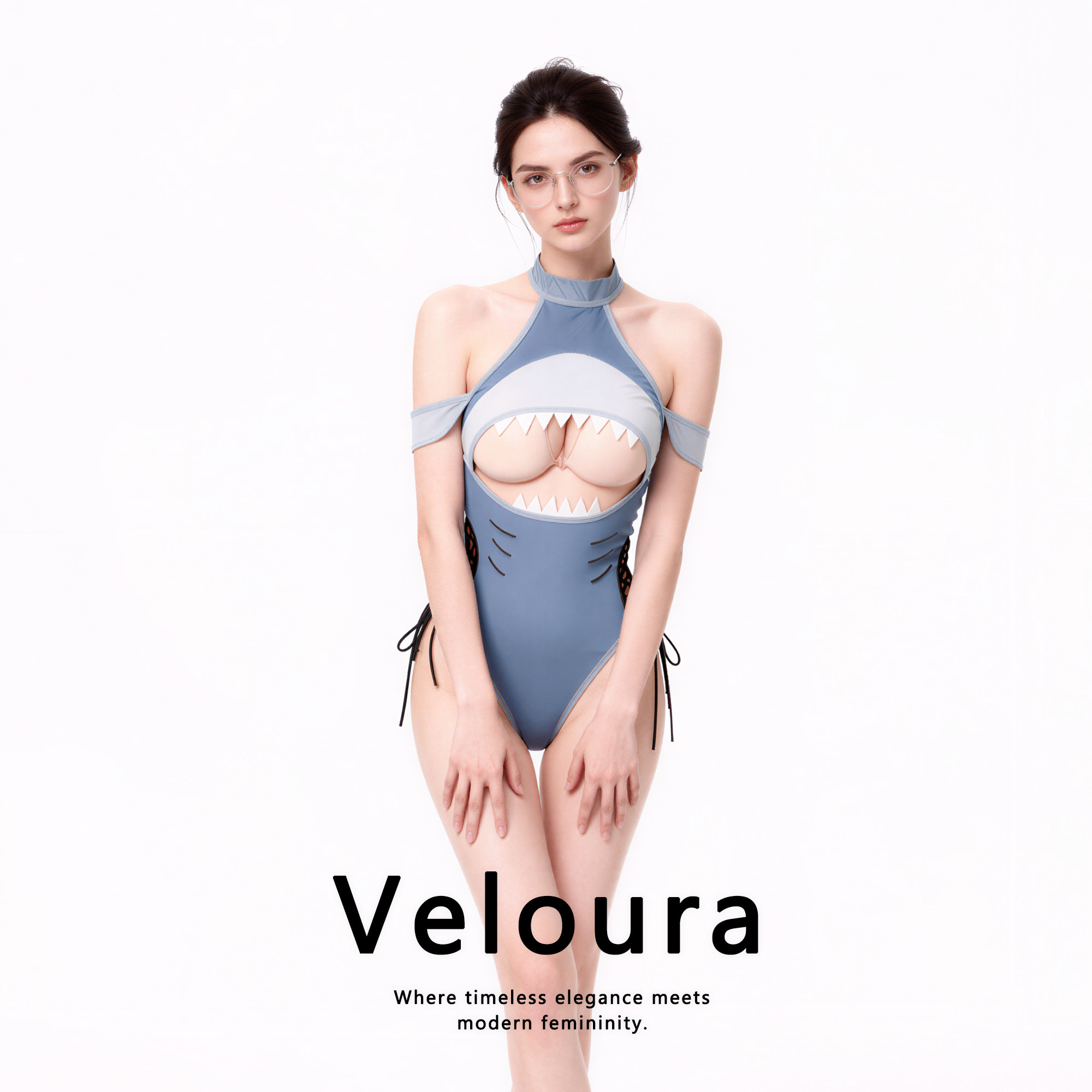 法国 Veloura 沧鲨浮汐*性感禁欲系睡裙辣妹齿鲨挂脖露背连体衣