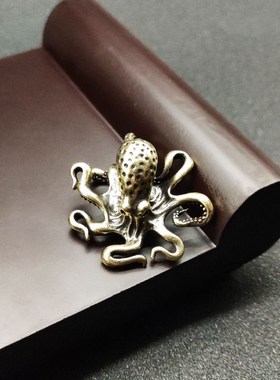 速发手工纯铜大章鱼八方纳铜摆件黄财八爪鱼可养茶宠办小室桌面公