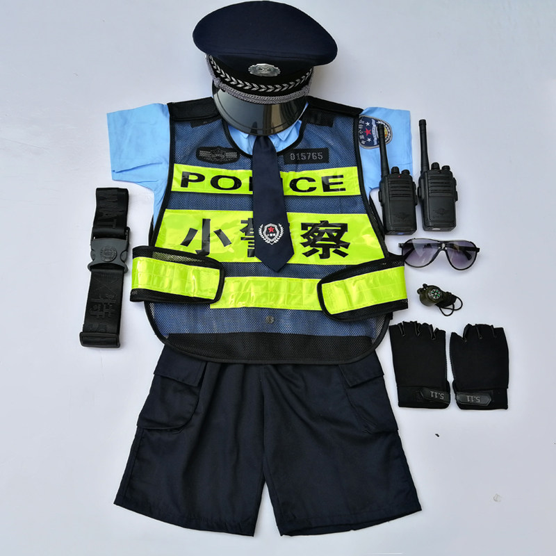 现货速发儿童夏小警察小交警衣服男童角色扮演服装六一演出服幼儿