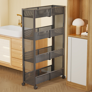 速发夹缝收纳置物架冰箱窄缝储物柜浴室落地带轮可移动厨房门后收