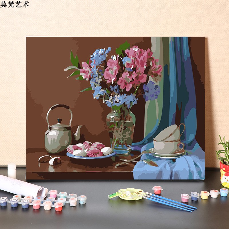 速发数卉油画手工填充画式桌上花字花瓶居家解闷填色丙烯油彩欧画