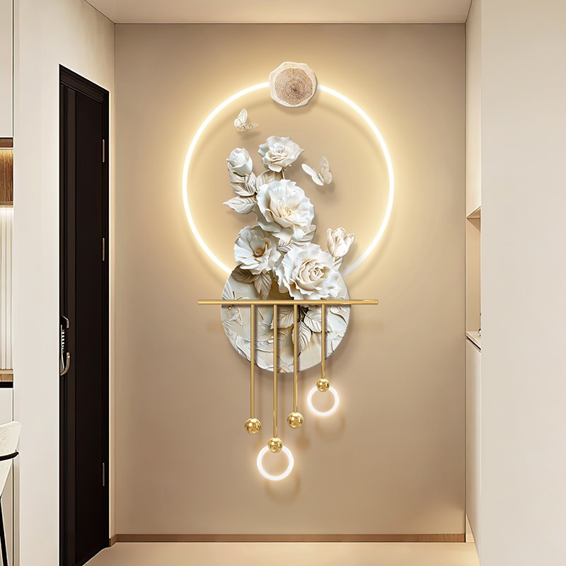 现货速发奶油风郁金香玄关装饰画浮雕立体花卉走廊尽头挂画蝴蝶入图片