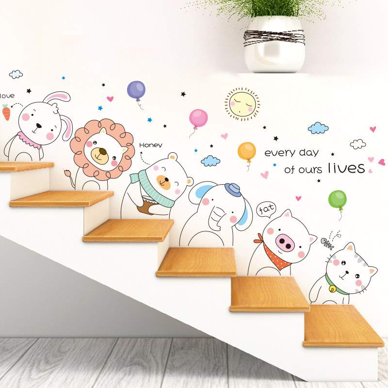 速发小壁案贴纸风房间墙贴卧室楼梯走廊装饰墙图贴画自粘墙面