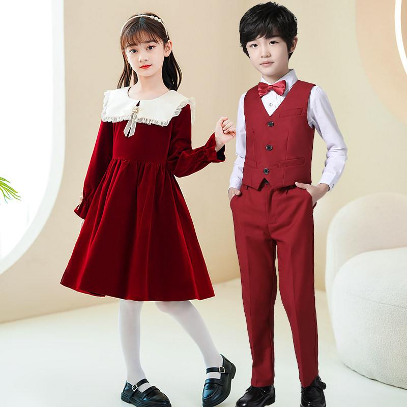 速发国庆儿童合唱演服出童丝绒洋装中小学生合大唱团朗诵表演服装
