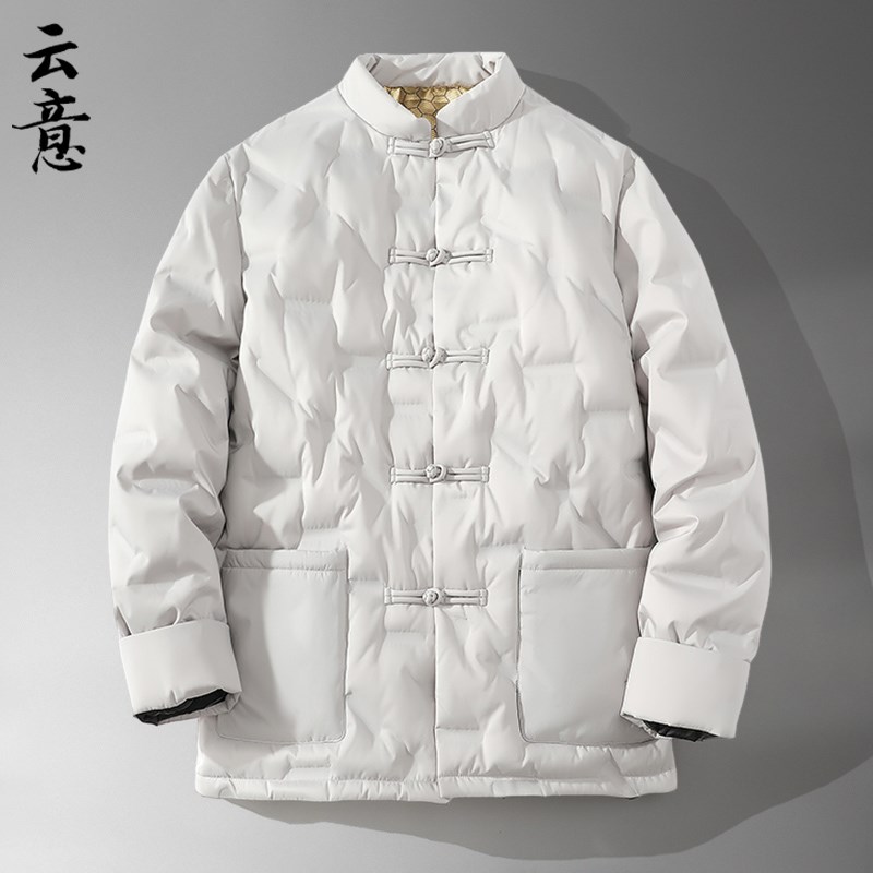 速发冬季中式轻薄外绒服男中国风盘闲唐装复古休扣羽套立领中山装