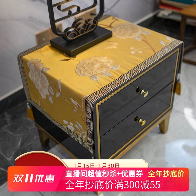 速发直播间轻奢金色床头柜盖布小桌布冰箱空调罩罩中式能盖布1