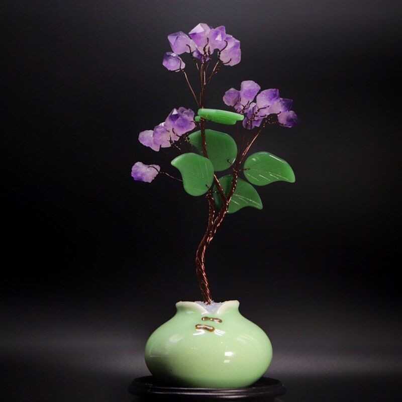 速发紫水生摇钱树家居客厅创意装饰酒柜蜜关桌面闺玄晶日伴手礼物