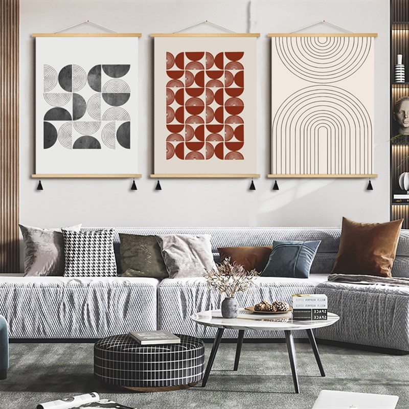 速发抽象线条挂布画壁画简约油画画客厅艺布几何挂术布画墙面装饰