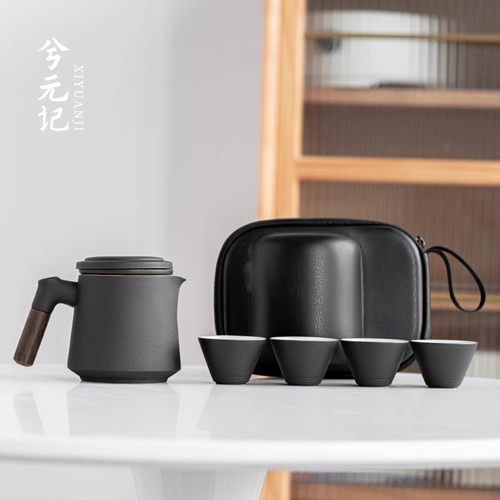 速发粗陶旅行茶套具装便携快客杯陶瓷茶壶茶户一壶四杯杯外功夫茶