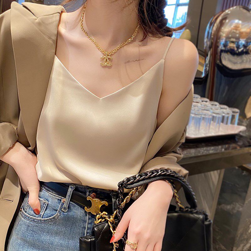 速发吊带款胸垫背心内搭夏外2宽松穿024新带白色打底丝上衣