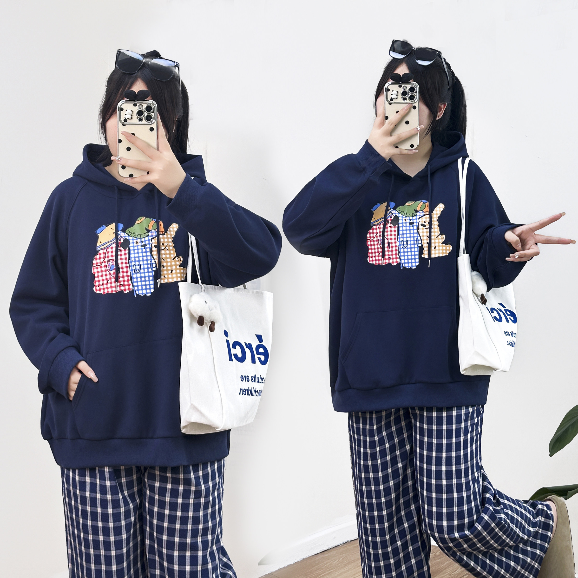超大码秋季新款胖妹妹宽松遮肉印花连帽卫衣遮肉美式帽衫上衣8487