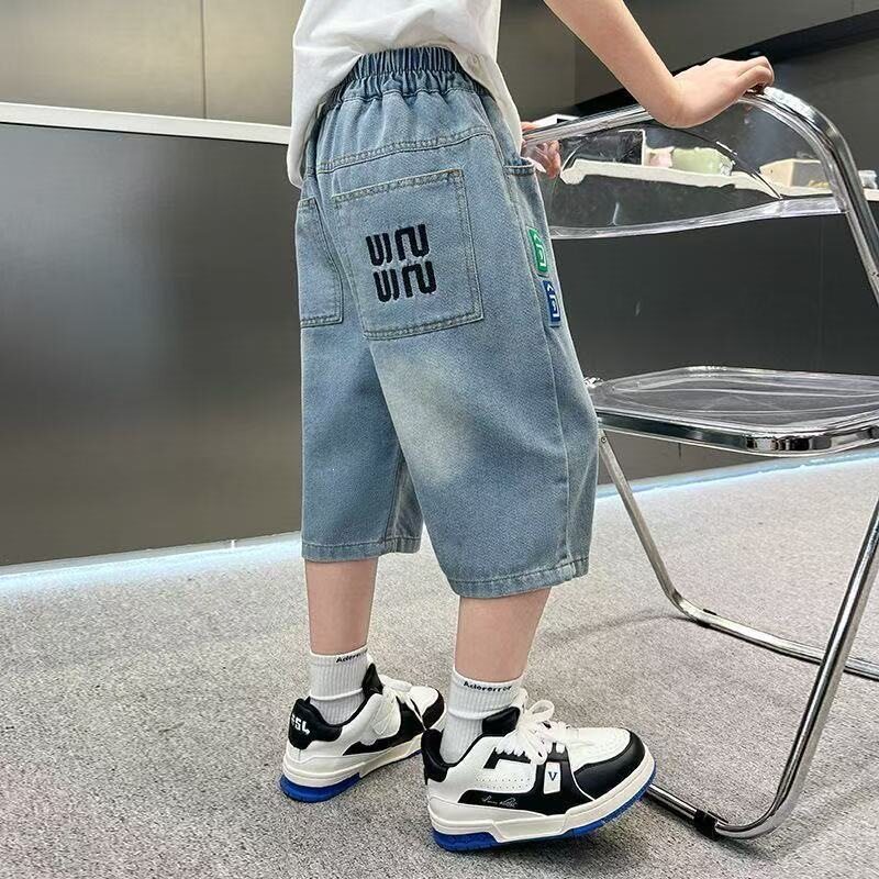 男童牛仔马裤夏季薄款刺绣七分裤