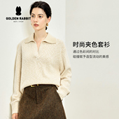 金兔26支山羊绒衫 轻奢设计感花纱加厚通勤新年红翻领女羊毛衫 保暖