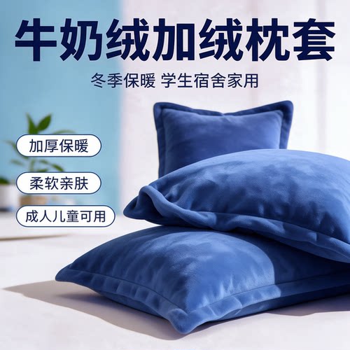冬季新款成人家用加绒加厚枕套保暖学生宿舍牛奶绒枕头大号48*74
