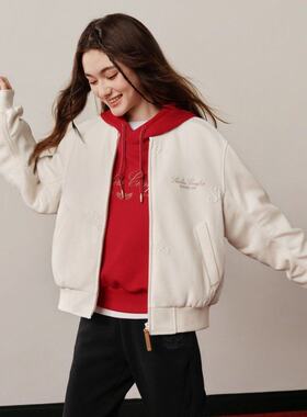 Skechers斯凯奇女士新年简约百搭裥棉夹克宽松棒球服外套L126W009