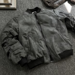 ANTRORSE 废土皮衣bomber脏染做旧廓形飞行员夹克MA-1棉服