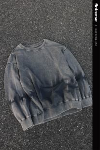 ANTRORSE 扎染水洗灰色渐变长袖卫衣ins秋季设计感做旧无帽圆领