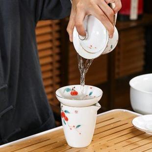 陶瓷公道杯分茶器德化白瓷手绘茶海家用功夫茶具茶道零配件匀茶器