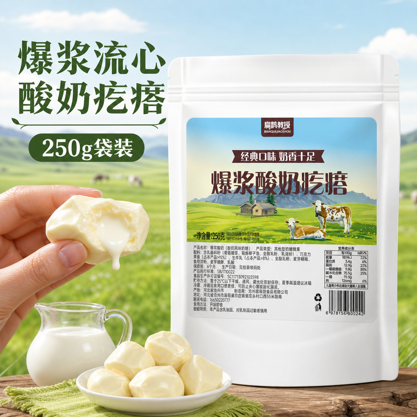 500克大包酸奶疙瘩原味奶香浓郁独立包装软糯即食奶糖零食糖果