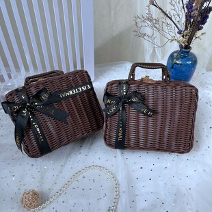 速发箱编箱藤编手提藤复古礼物箱子焦糖色藤箱结婚高端礼士伴手男