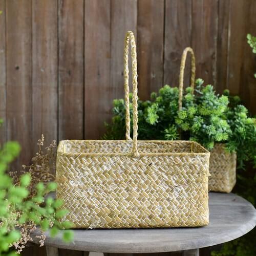 速发开花花篮花新花束装饰手工藤编竹编清篮插花业童婚礼手提篮花