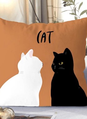 现货速发轻奢线条几何抱枕简约橙色花卉枕套灰色沙发咕臣民宿猫咪