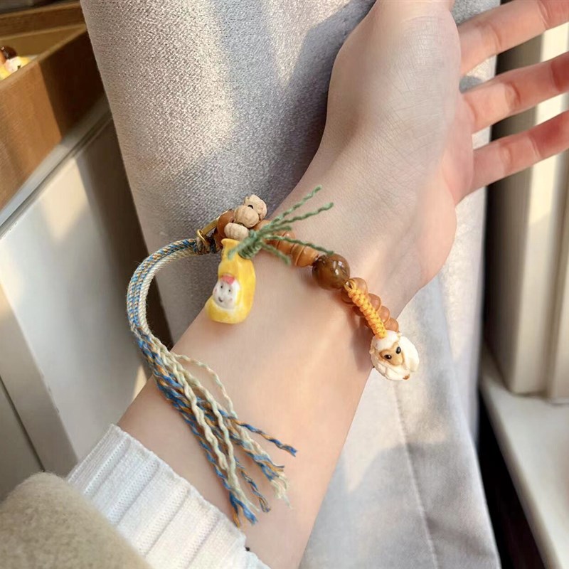 速发橄榄核金饭碗藏式款手链 搭配根付小可爱香蕉多妹款手串