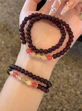 新中式石榴红串珠手链女爆款小众时尚气质编织手串闺蜜饰品