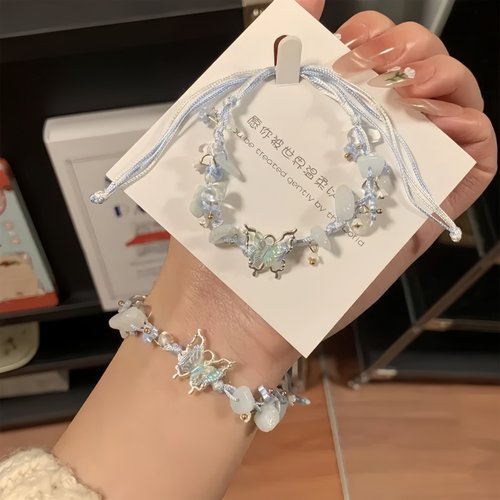 繁花蝴蝶闺蜜手链女小众高颜值编织情侣手绳甜美手串手饰ins礼物