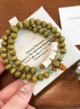 新中式竹节双圈绿檀手链女款小众设计百搭简约高级感手持文玩手串