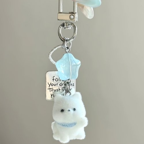 可爱植绒摘星星的小狗钥匙扣挂件女高颜值手机链卡通立体包包挂饰