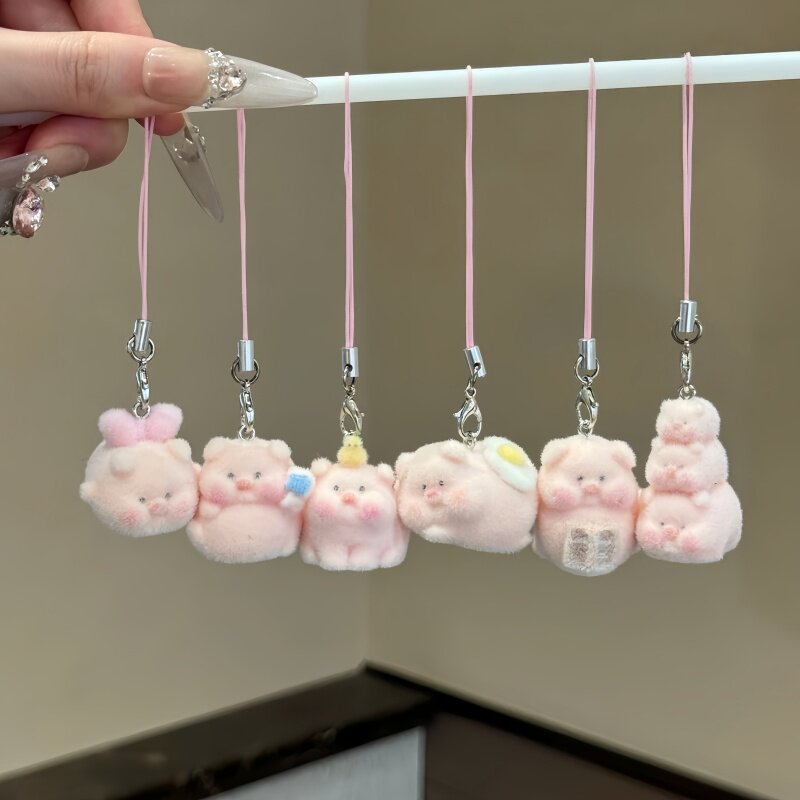 可爱植绒动物叠叠猪毛绒挂件钥匙扣汽车挂饰手机链包包饰品礼物