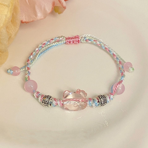 101度饰品Kitty猫彩绳编织手链高颜值小众可爱卡通猫咪手链轻奢感