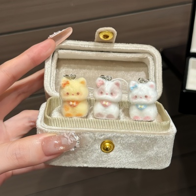 可爱卡通植绒猫咪挂件情侣手机链