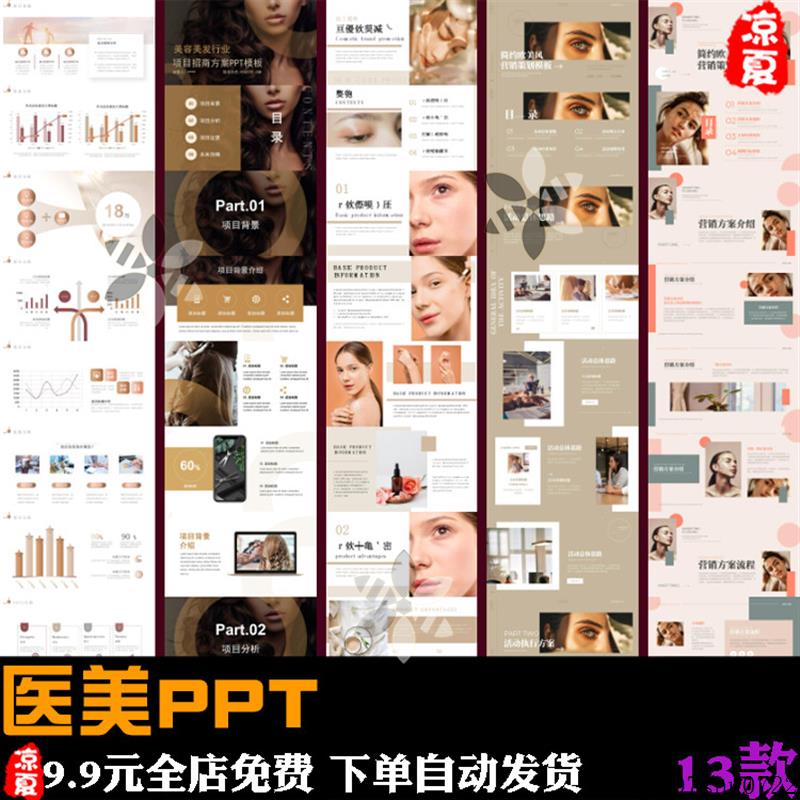 欧美杂志风医美整形美容护肤品美发医疗产品发布品牌宣传PPT模板
