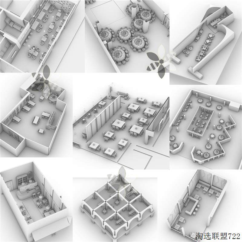 餐厅模型室内场景咖啡厅酒吧茶馆会所饭堂餐馆建筑设计犀牛源文件
