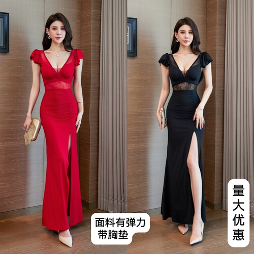 纯欲性感深V显瘦长款礼服晚装