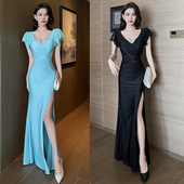 夜总店性感纯欲低胸连衣裙修身 spa沐足浴技师工服晚礼服 显瘦柔式