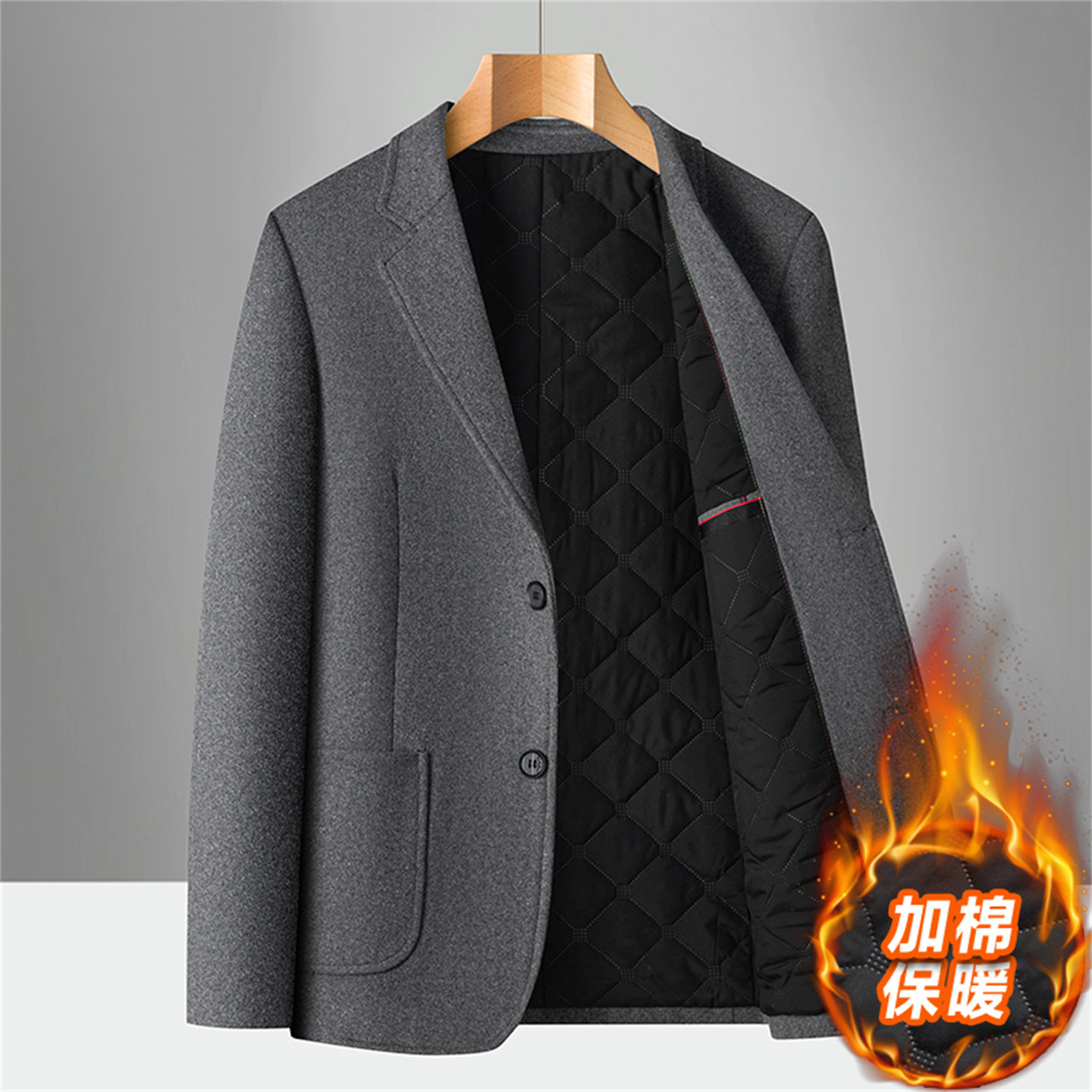 秋冬季男士加厚羊毛呢子西装外套男商务休闲高端西服上衣潮流大码