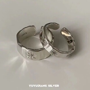 潮 不规则星芒锆石戒指男ins小众设计感开口可调节指环2025年新款