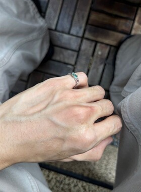 湖绿枯枝戒指轻奢高级感开口可调节尾戒设计感食指戒潮男指环手饰